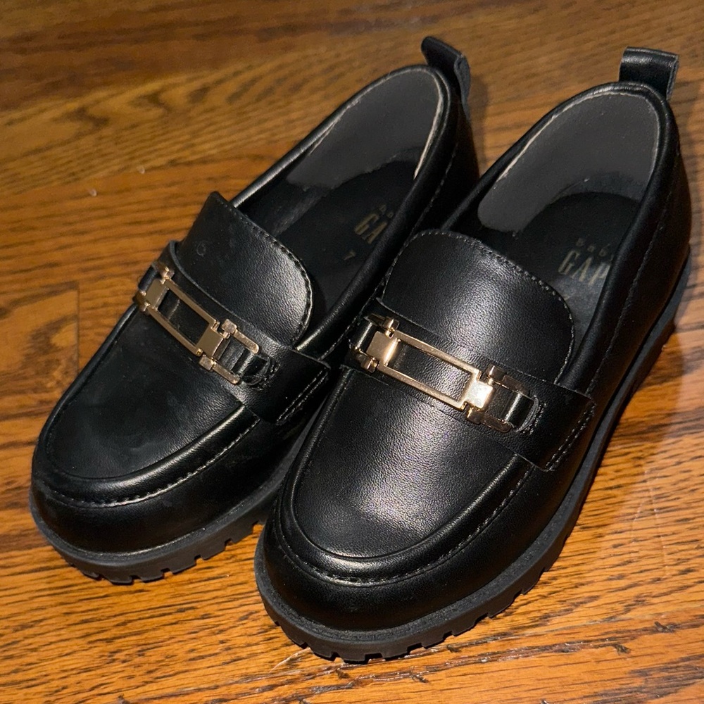 Toddler GAP Black Leather Loafers with Gold Accent